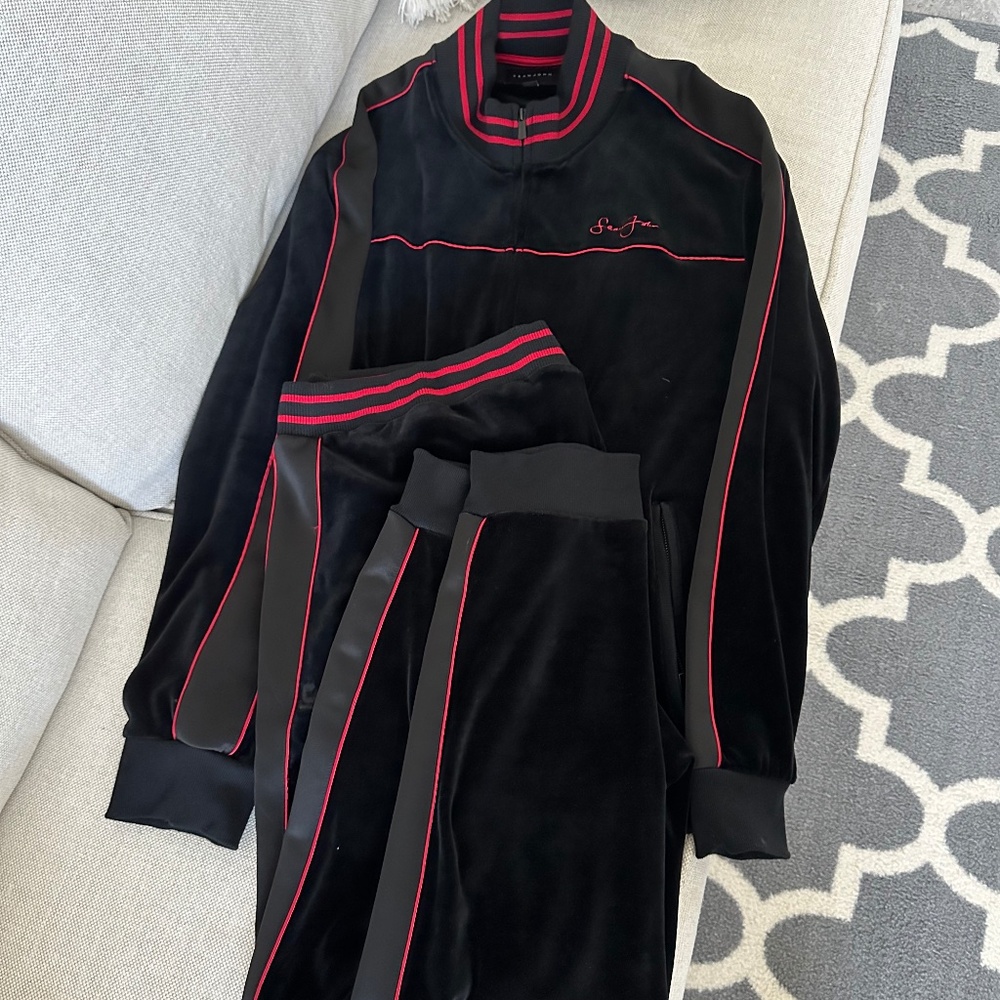 Mens Sean John Velour Striped Tracksuit Ser